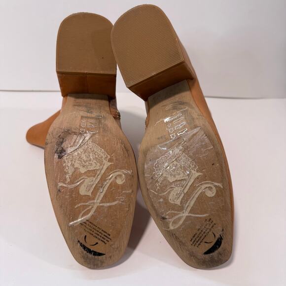 Free People Leather Nicola Booties Tan Brown Square Toe Ankle 39 Block Heel - Picture 9 of 11